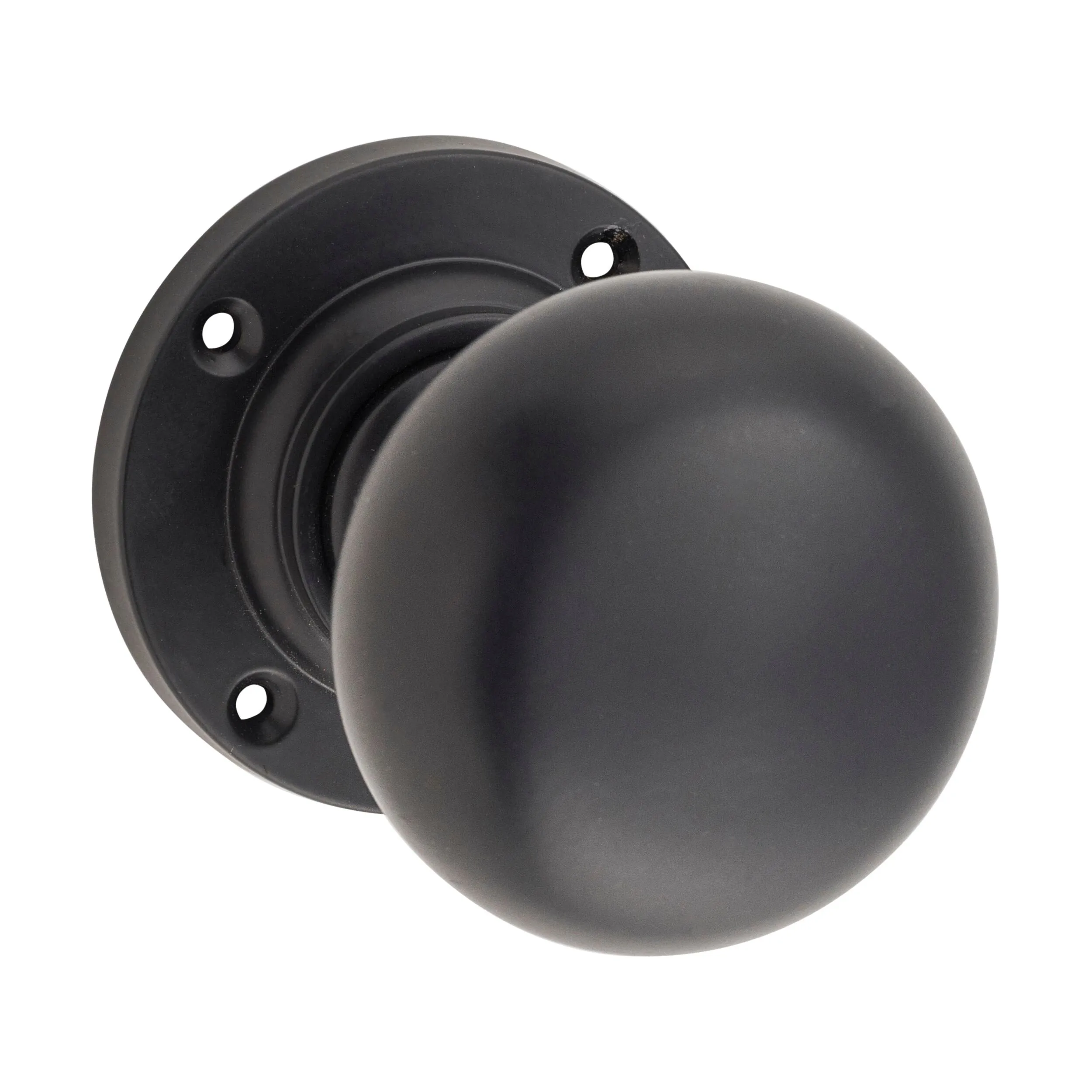 0961 Door Knob Victorian Round Rose Pair Matte Black D54xP65mm BP57mm