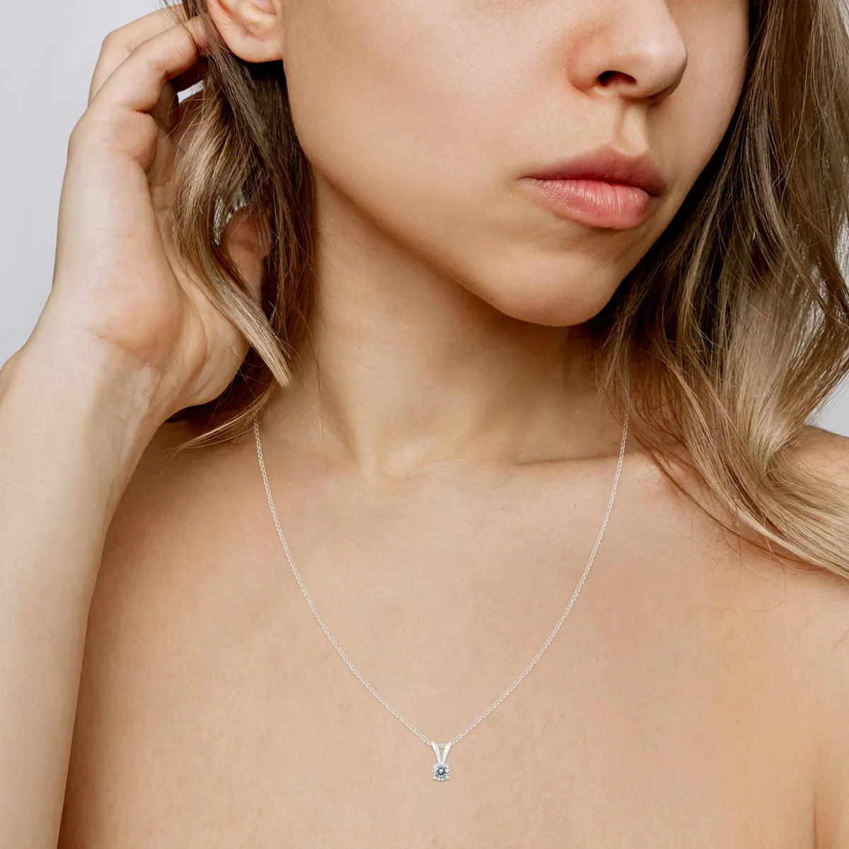1/7 Carat Round Diamond Solitaire Pendant In 14K White Gold