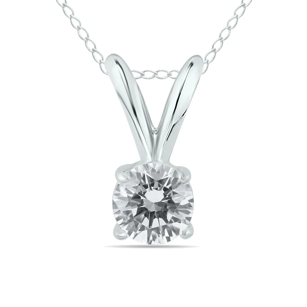 1/7 Carat Round Diamond Solitaire Pendant In 14K White Gold