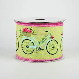 2.5" Bicycles & Blooms Ribbon: Bright Green (10 Yards)