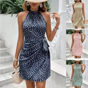 2pcs Women's Dress Suit Sexy Sleeveless BacklessWith Tied-waist Design Women's Shivering Dots Temperament Dress
