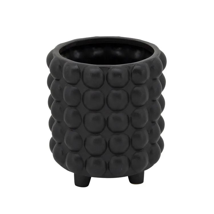 6"/8" Raised Bubble Footed Ceramic Planters Set of 2 - Matte Black