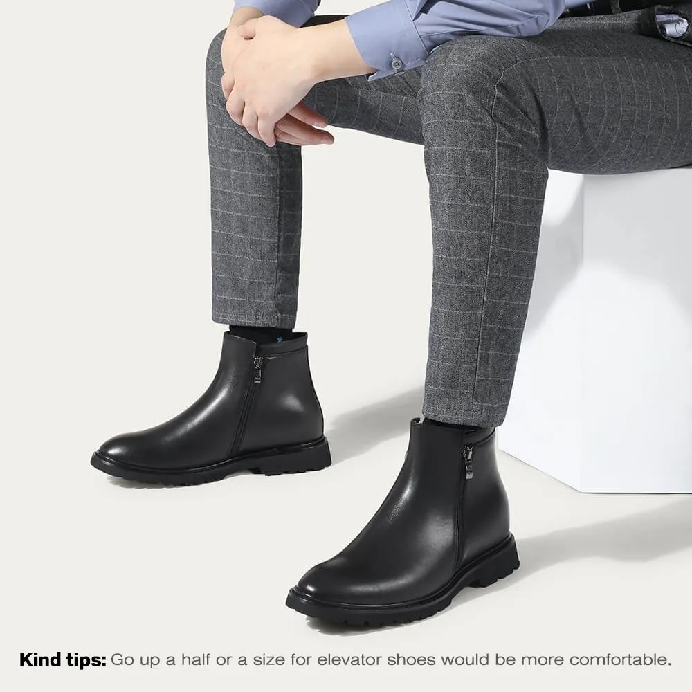 8 CM / 3.15 Inches CMR CHAMARIPA Height Increasing Shoes - Men's Black Side Zipper Elevator Boots