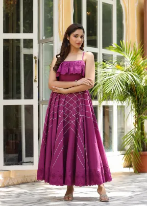 Aanya Embroidered Flared Wine Gota Lace Dress
