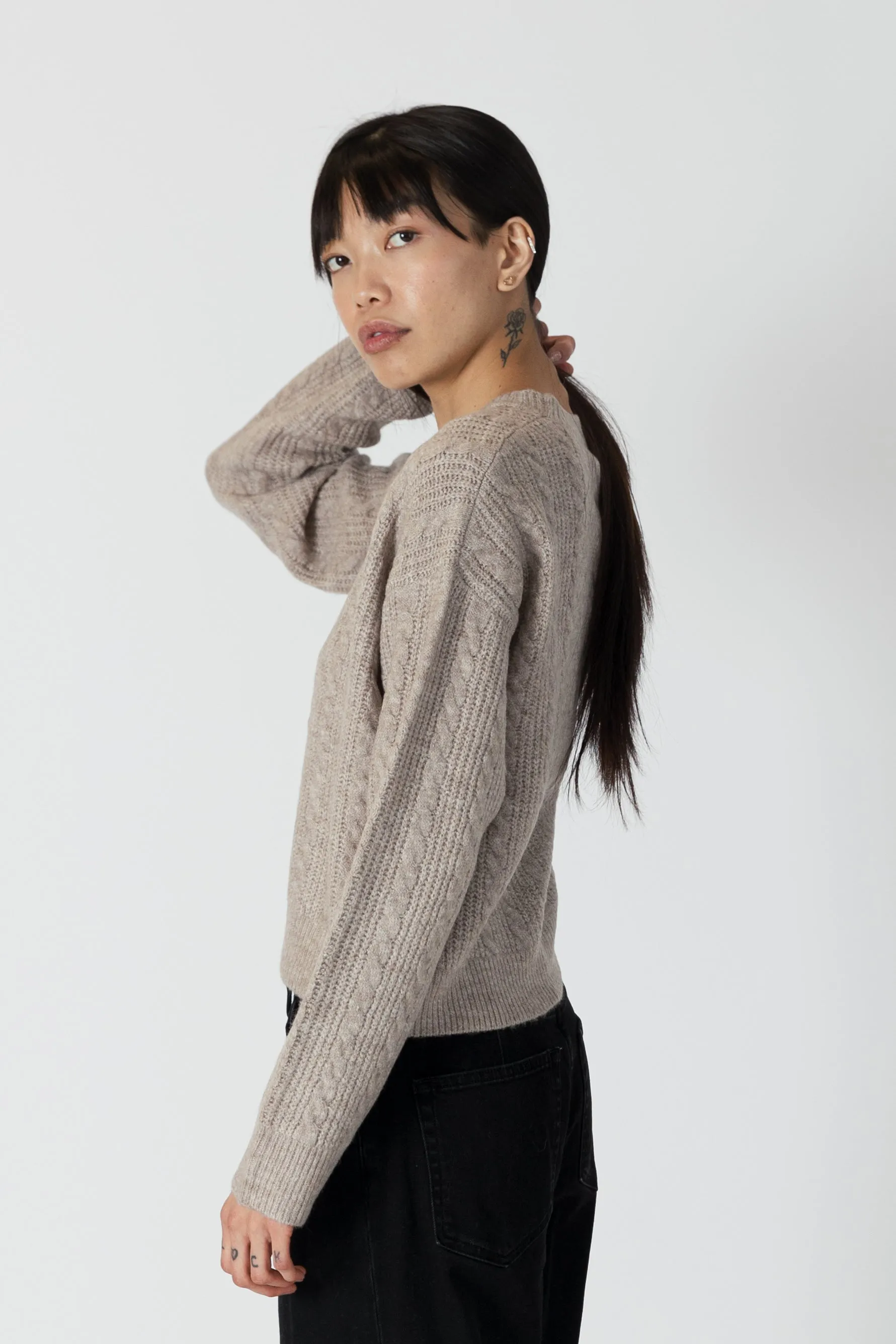 ADDIE CREW NECK SWEATER WITH CABLE DETAIL