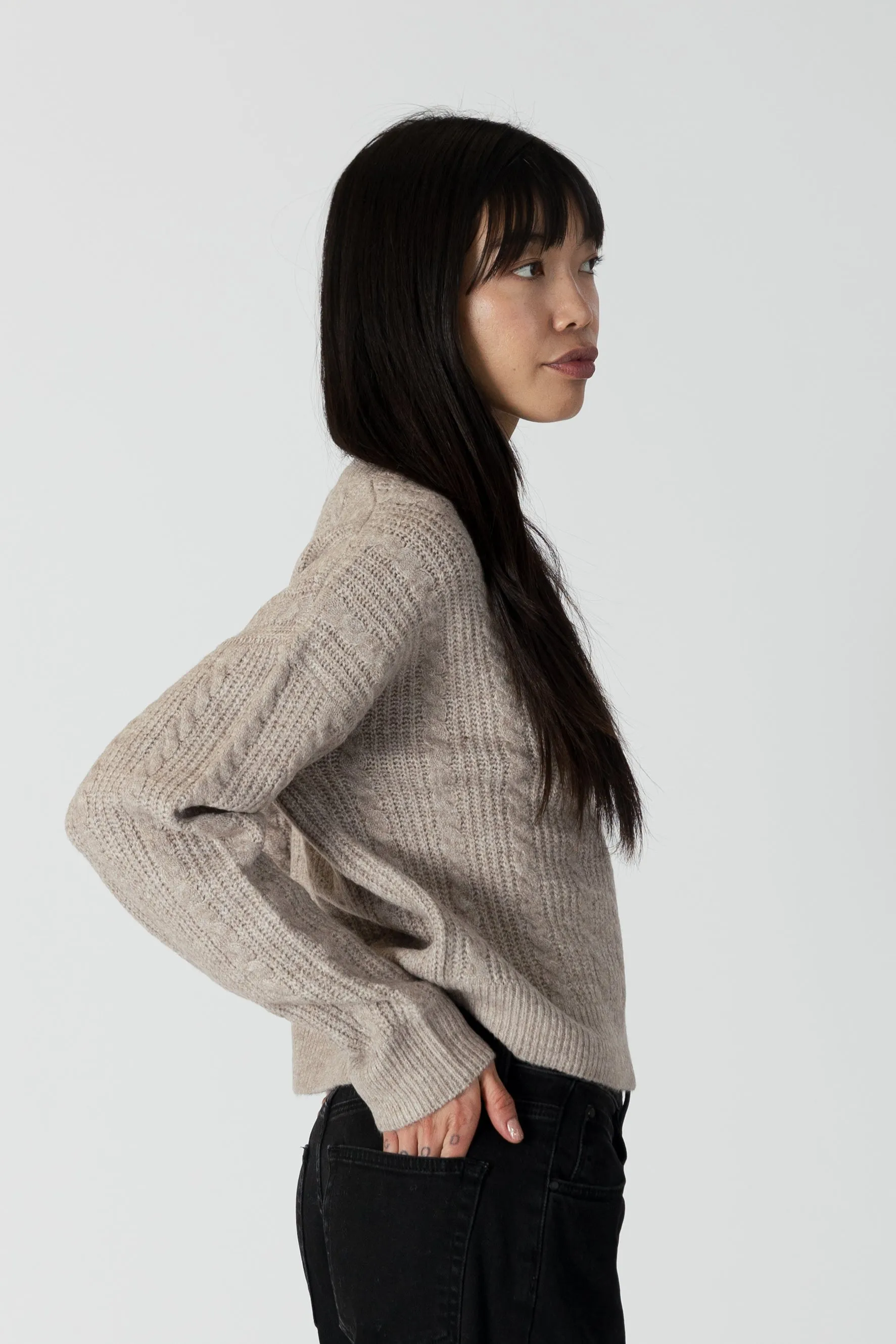 ADDIE CREW NECK SWEATER WITH CABLE DETAIL