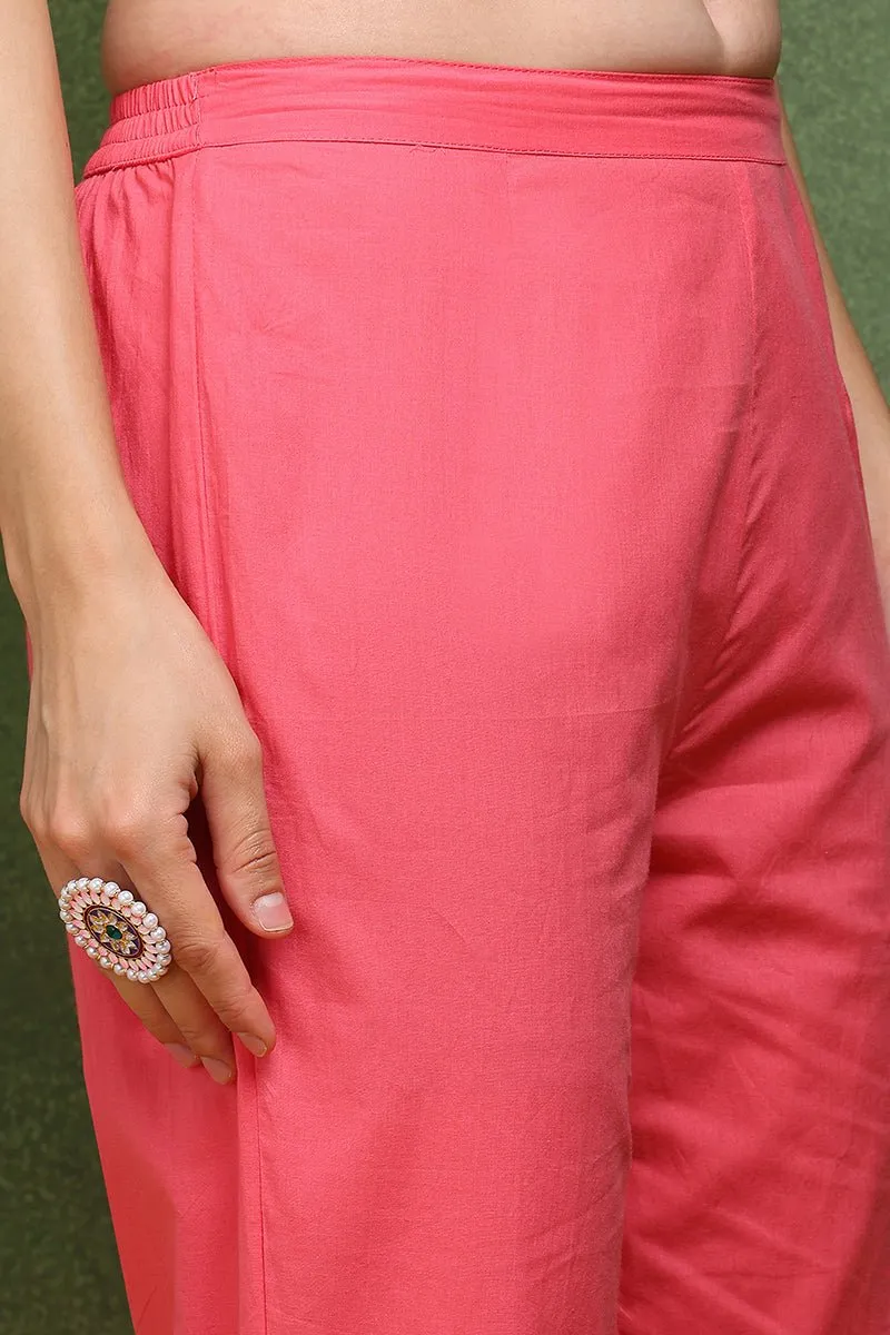 Ahika Pink Pure Cotton Floral Printed Anarkali Suit Set