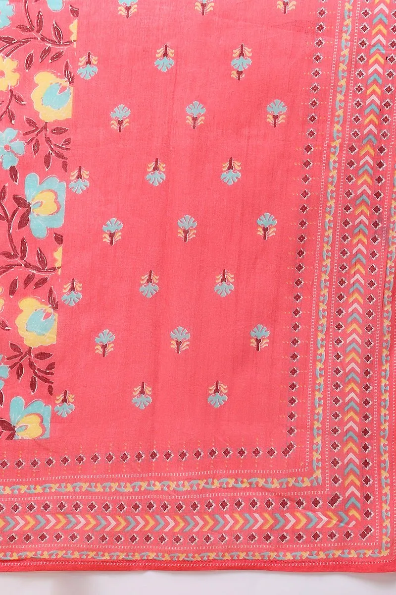 Ahika Pink Pure Cotton Floral Printed Anarkali Suit Set