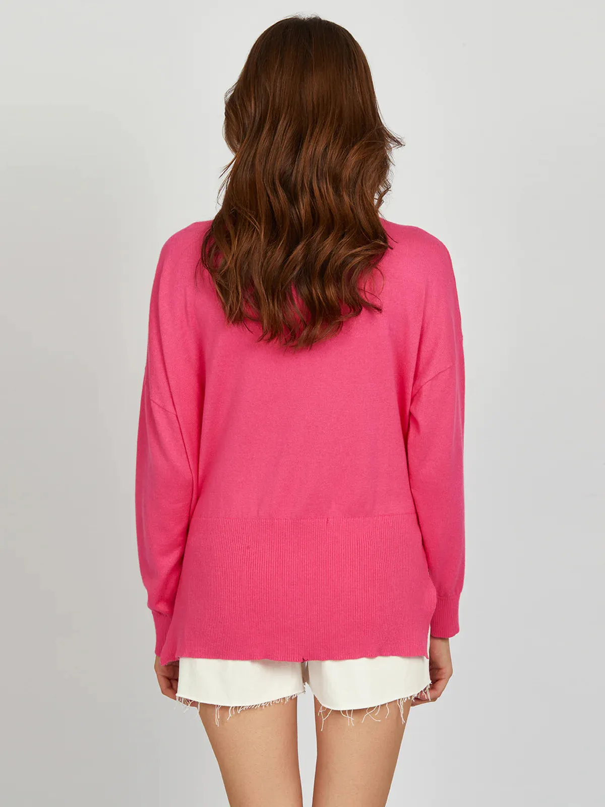 AME V Neck Oversized Shocking Pink Sweater