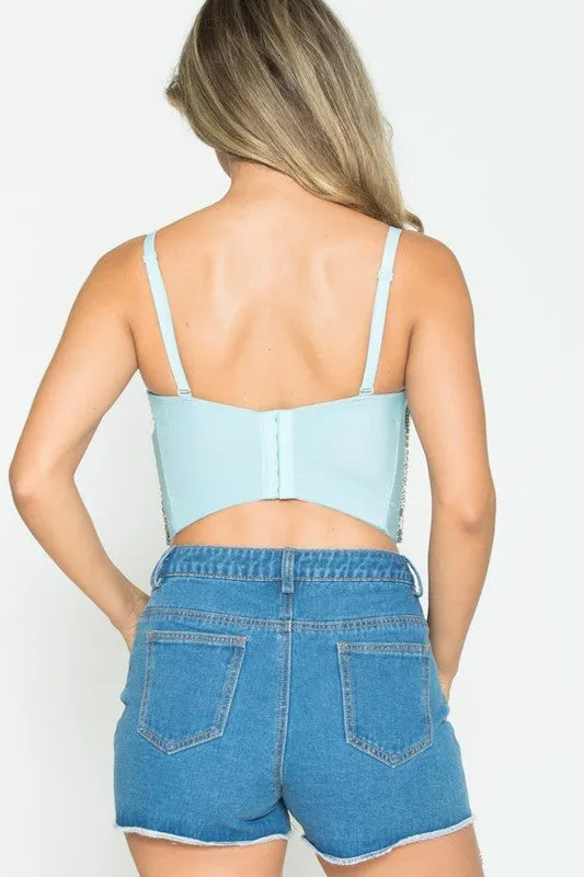 Baby Blue Diamond Across Crop Bra Top Bustier
