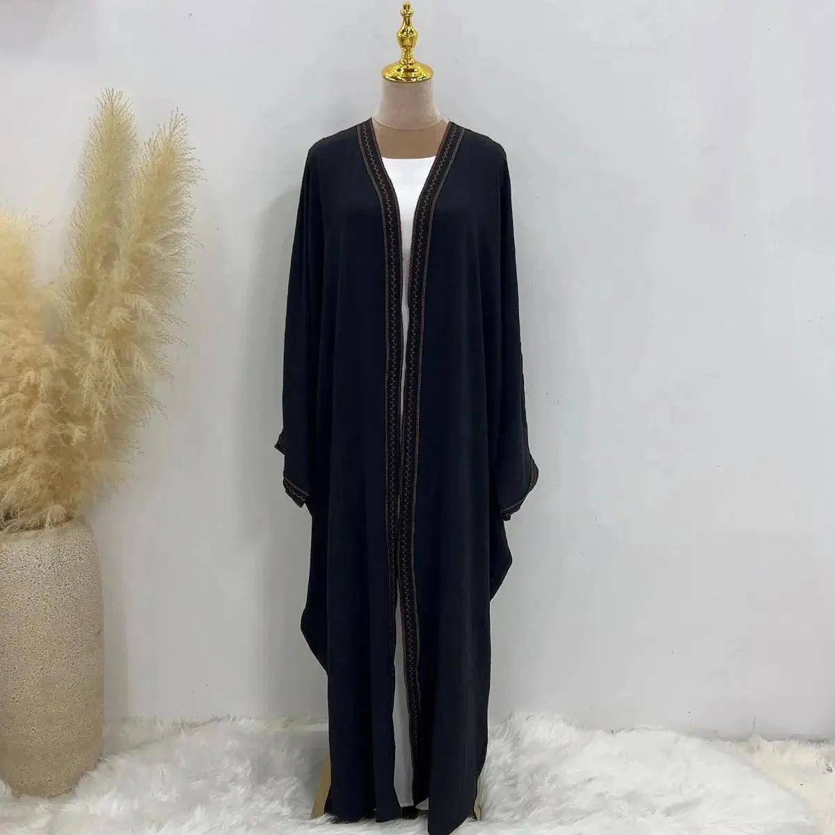 Batwing Sleeve Embroidered Open Abaya (MOA015)