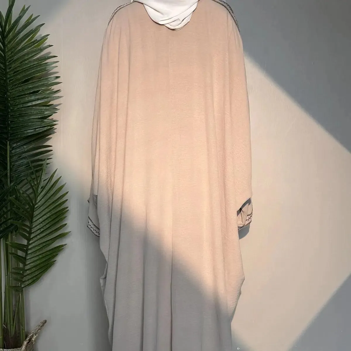 Batwing Sleeve Embroidered Open Abaya (MOA015)