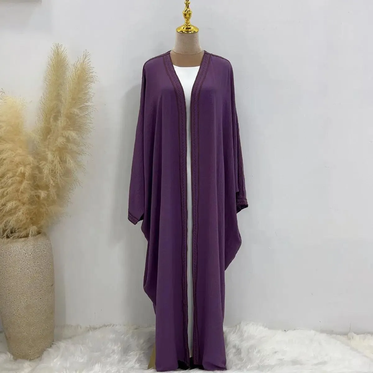Batwing Sleeve Embroidered Open Abaya (MOA015)
