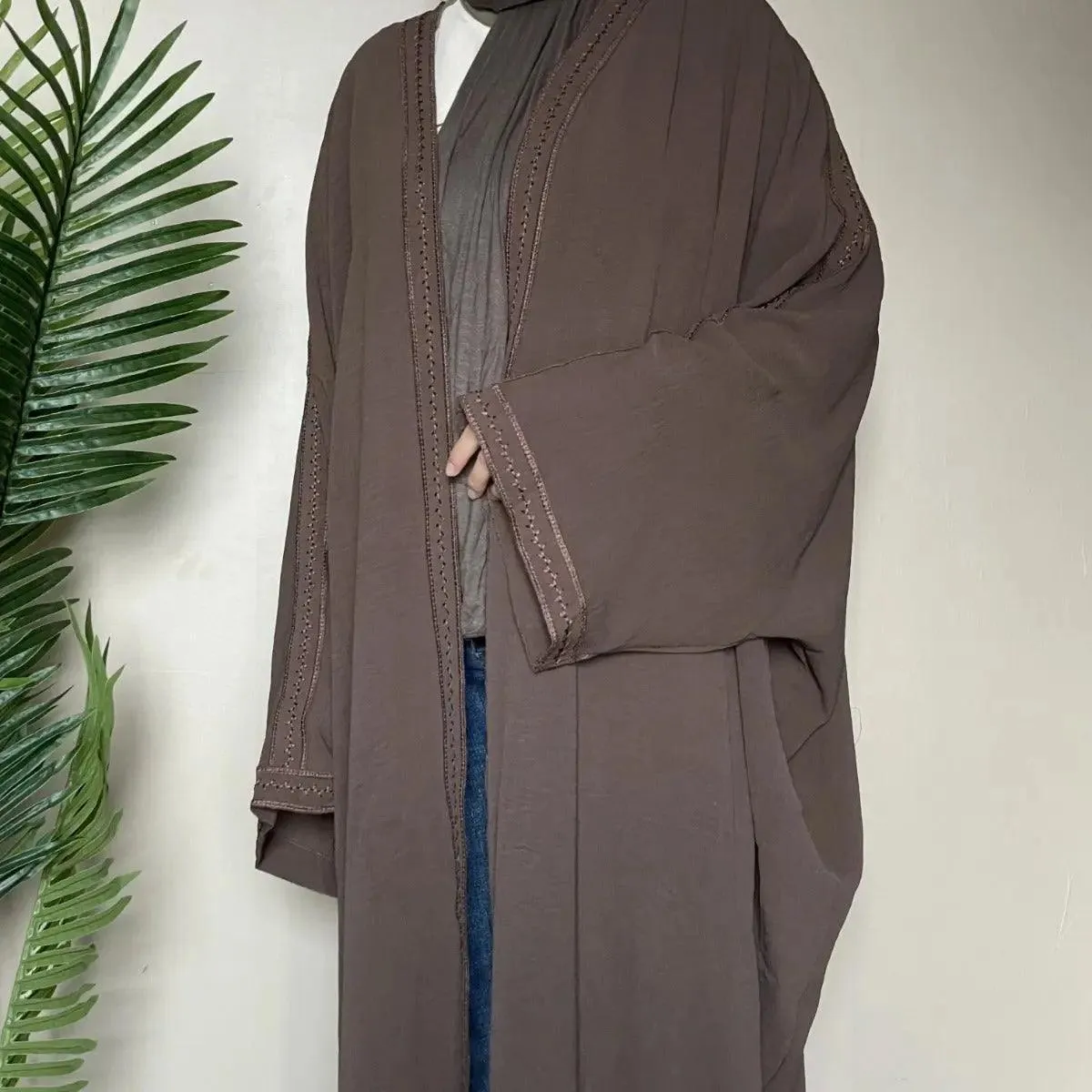 Batwing Sleeve Embroidered Open Abaya (MOA015)