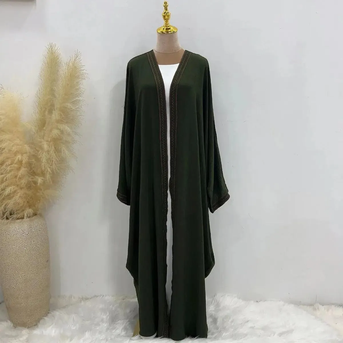 Batwing Sleeve Embroidered Open Abaya (MOA015)