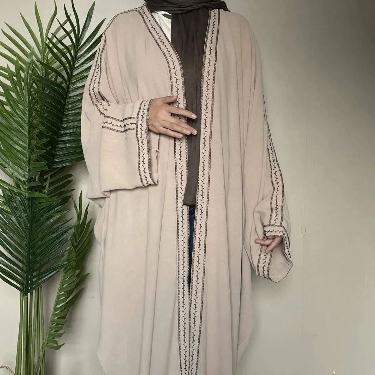 Batwing Sleeve Embroidered Open Abaya (MOA015)
