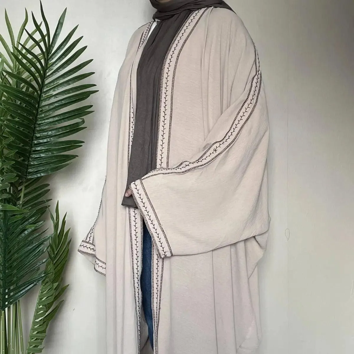 Batwing Sleeve Embroidered Open Abaya (MOA015)