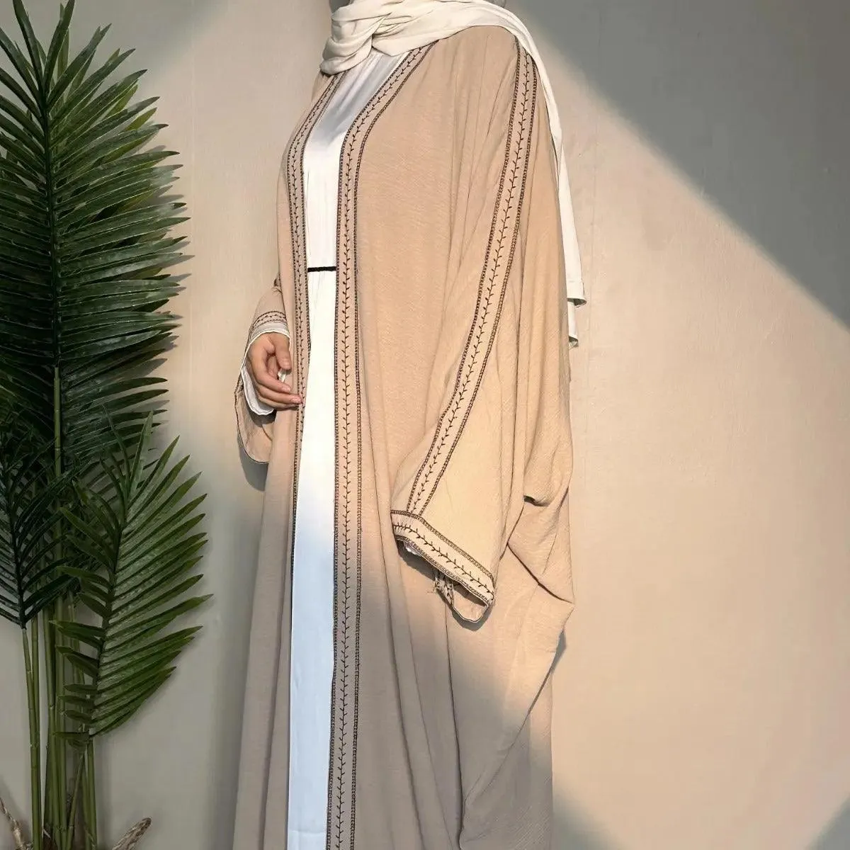 Batwing Sleeve Embroidered Open Abaya (MOA015)