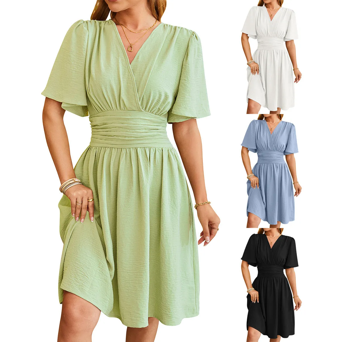 Bella V-neck Bell-Sleeved Dress