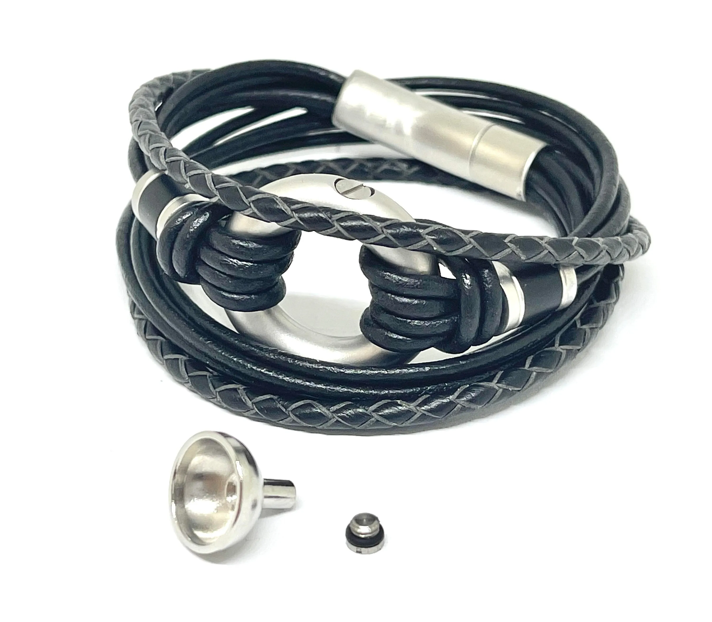 Black Multi Leather, Double Wrap Urn bracelet