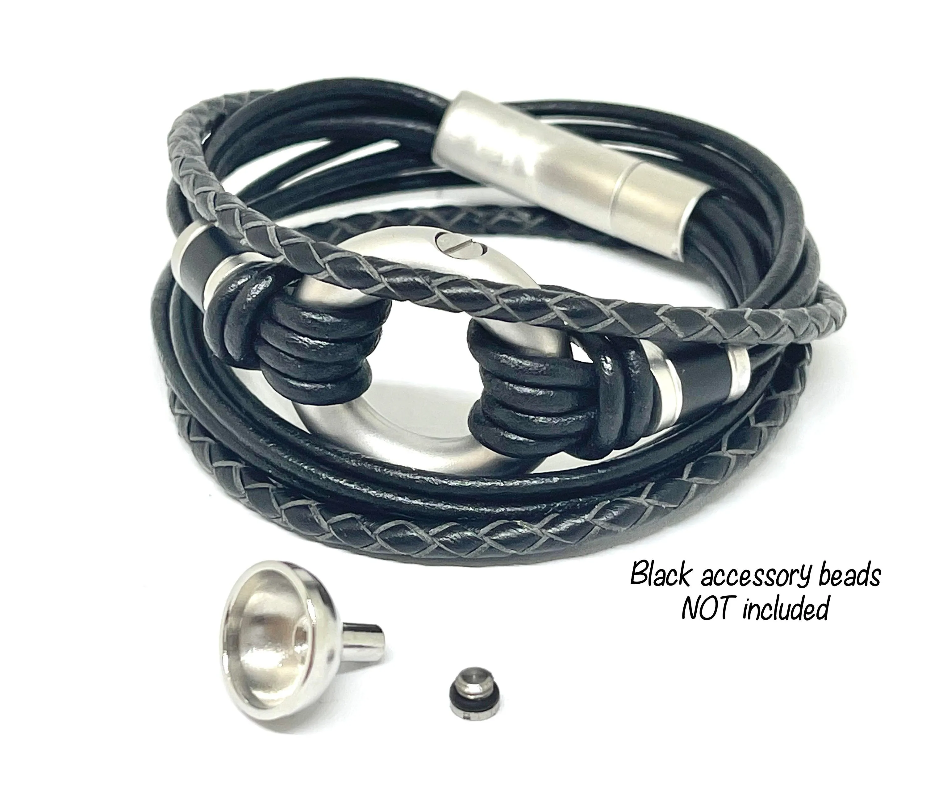 Black Multi Leather, Double Wrap Urn bracelet