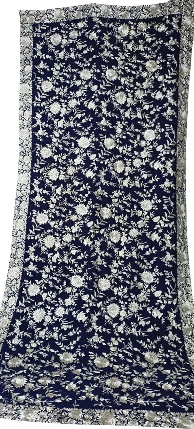Blue Parsi Georgette Dupatta with Hand Embroidery