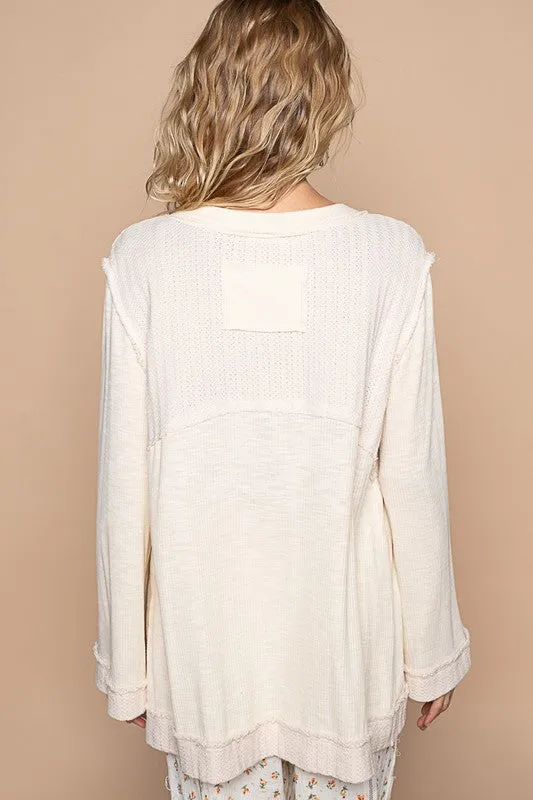 Blue Zone Planet |  POL Embroidered Round Neck Long Sleeve Knit Top