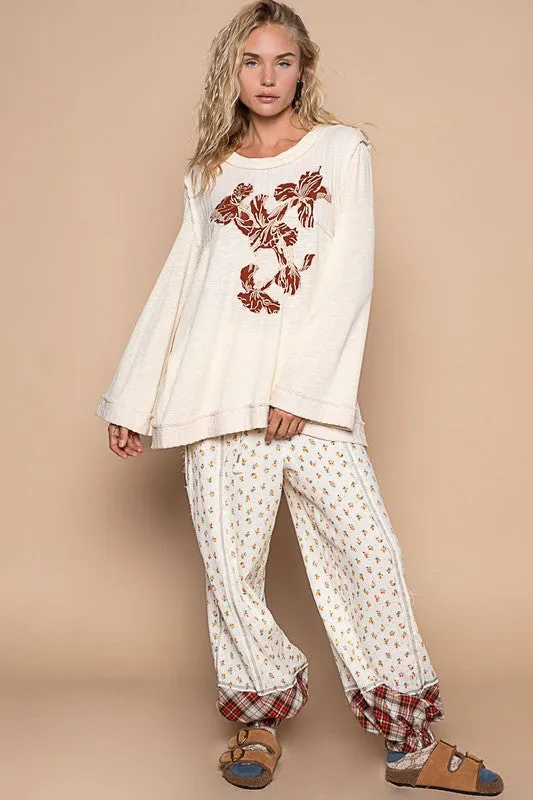 Blue Zone Planet |  POL Embroidered Round Neck Long Sleeve Knit Top