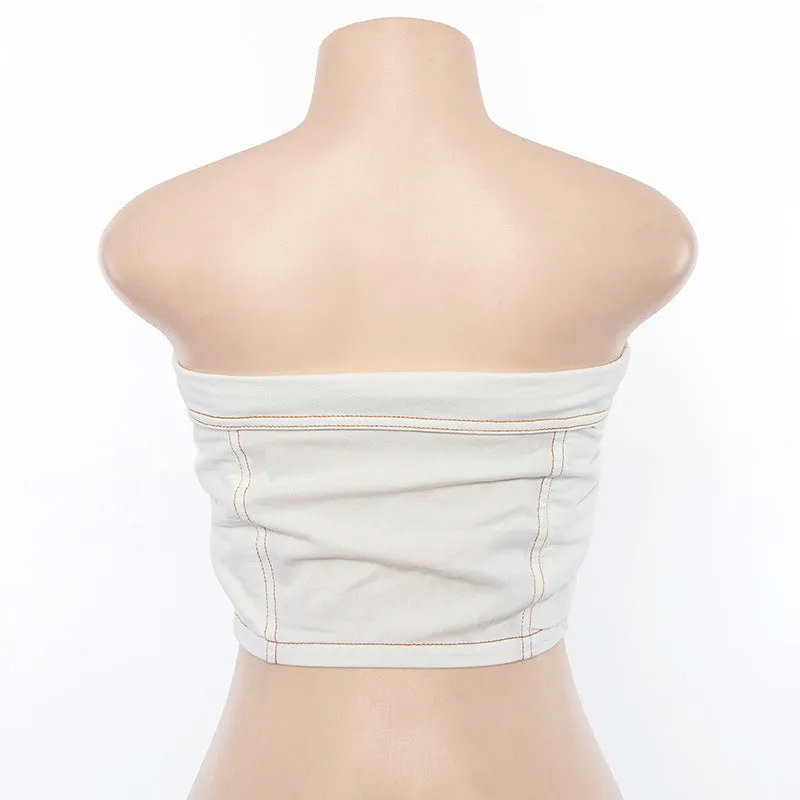 Bow Off Shoulder Pure Color  Crop Top