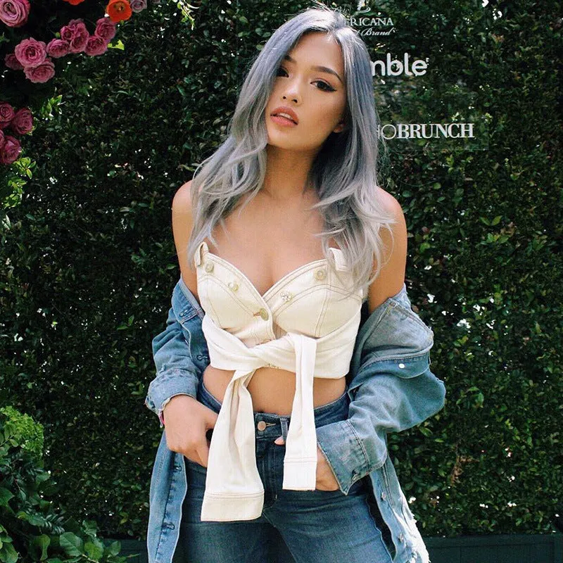 Bow Off Shoulder Pure Color  Crop Top