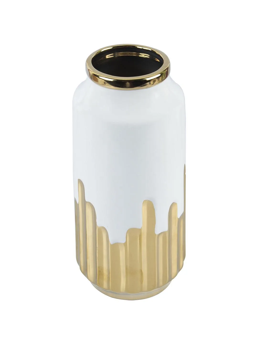 Ceramic White  Gold Cylindrical Vase