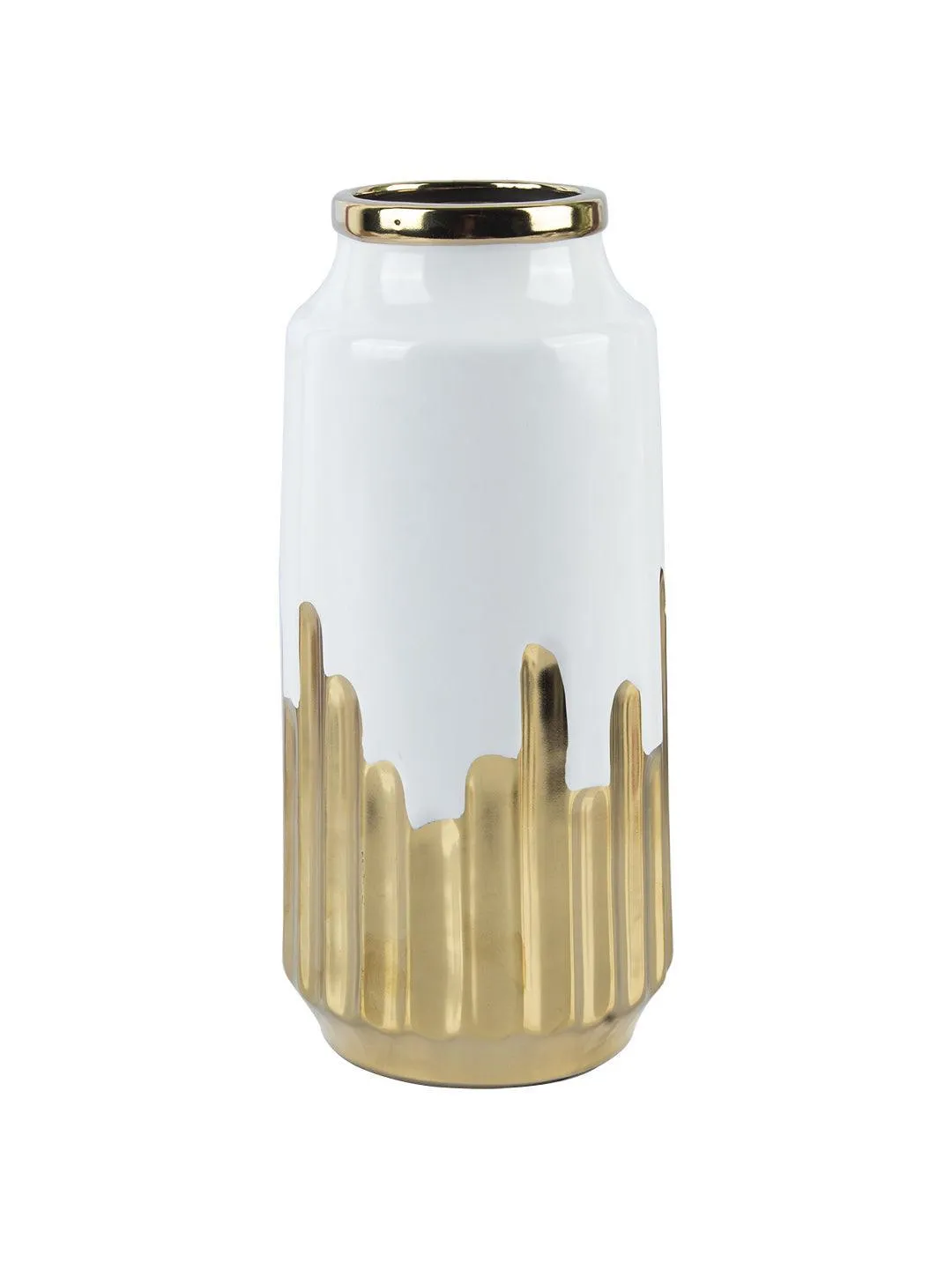 Ceramic White  Gold Cylindrical Vase