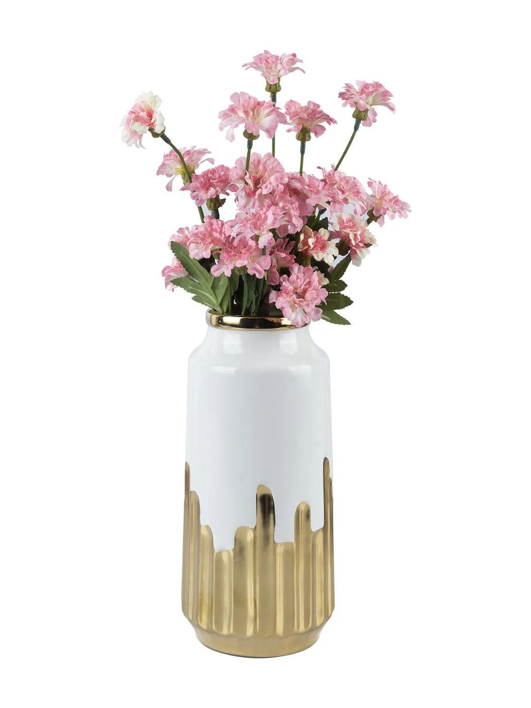Ceramic White  Gold Cylindrical Vase