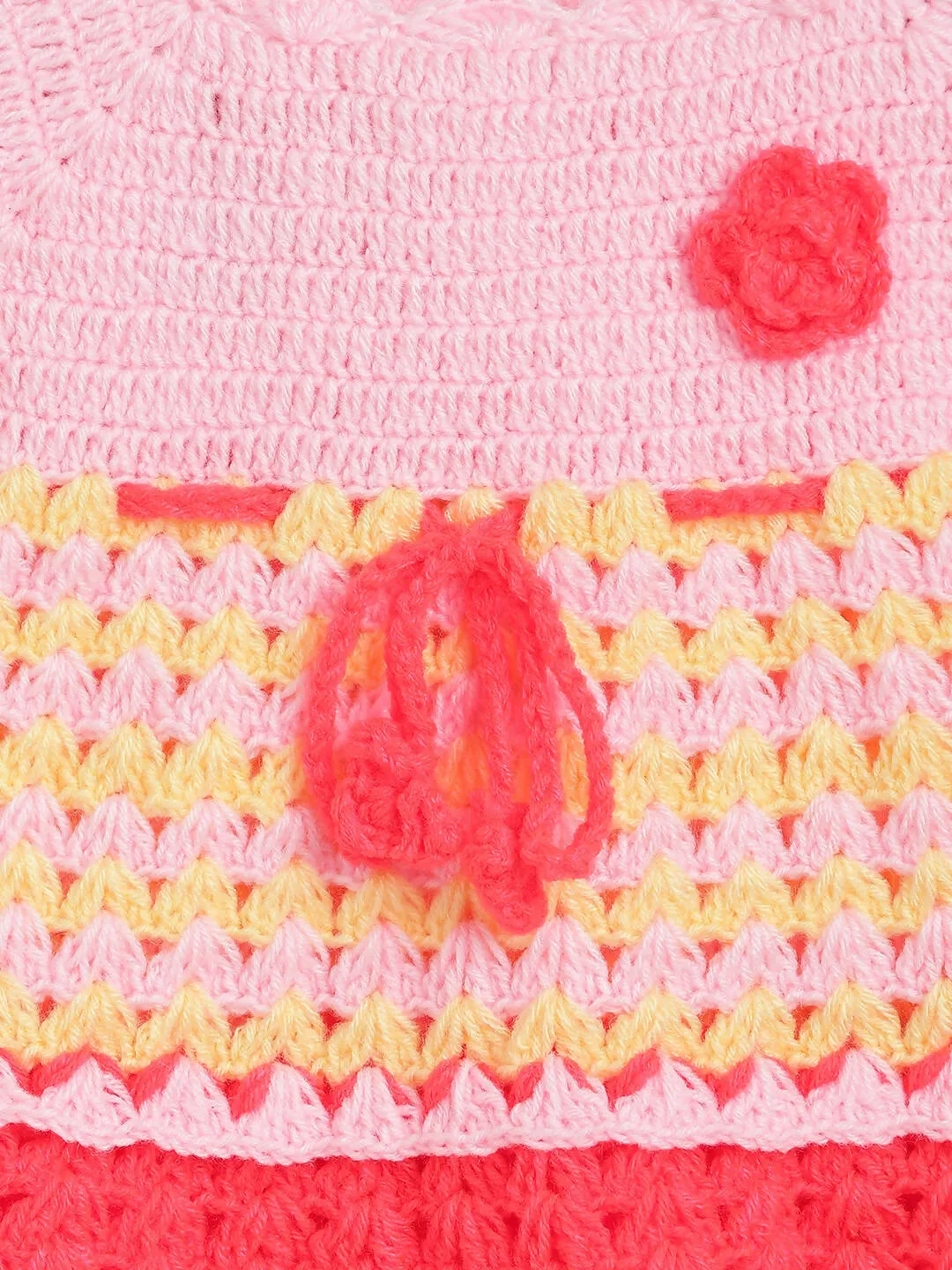 ChutPut Hand knitted Crochet Vibey Dress For Baby Girls - Pink