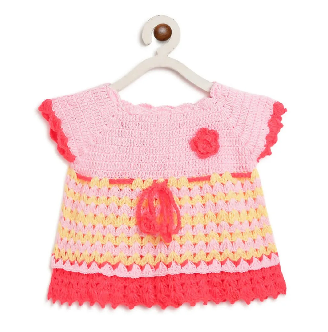 ChutPut Hand knitted Crochet Vibey Dress For Baby Girls - Pink