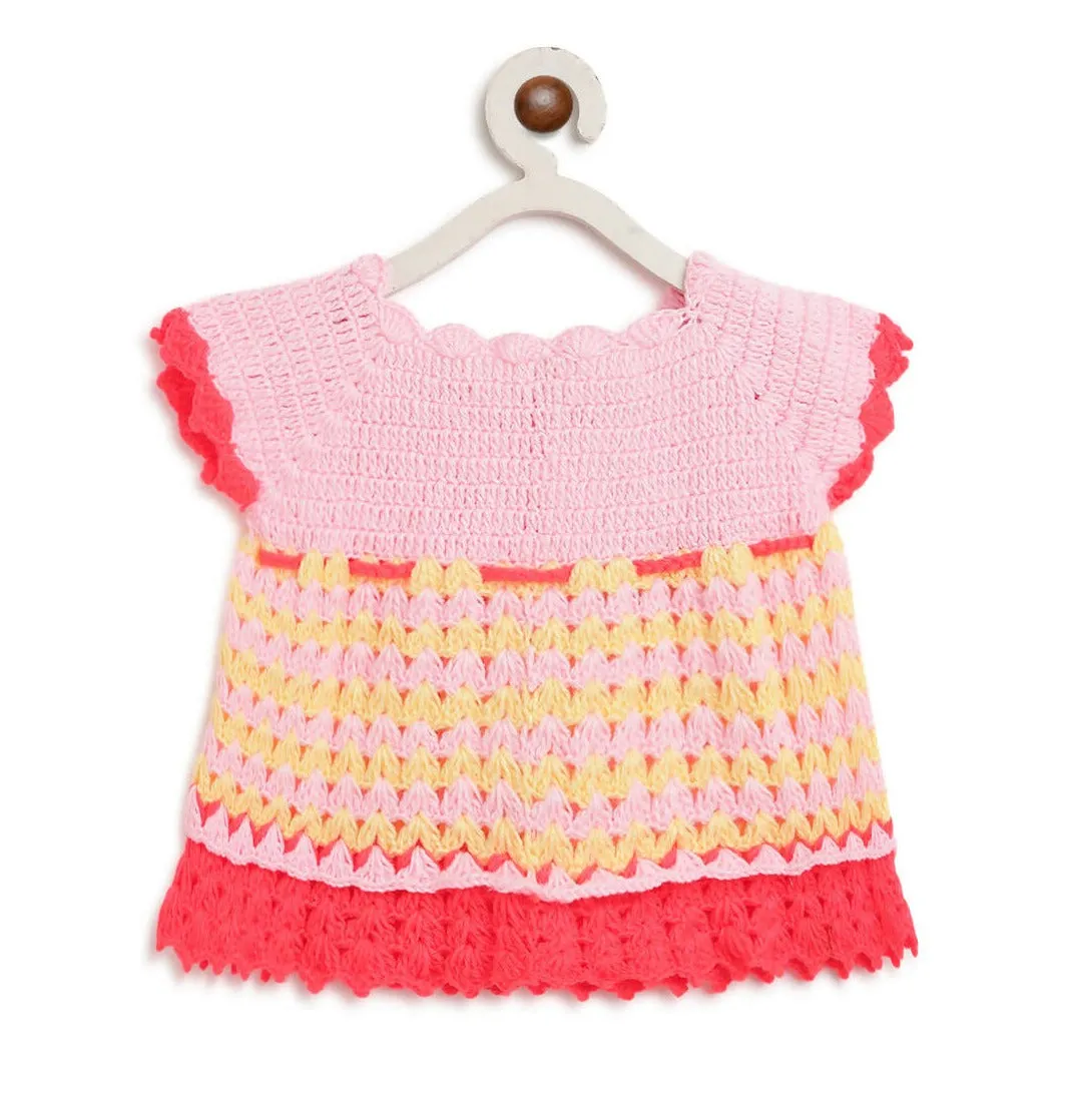 ChutPut Hand knitted Crochet Vibey Dress For Baby Girls - Pink
