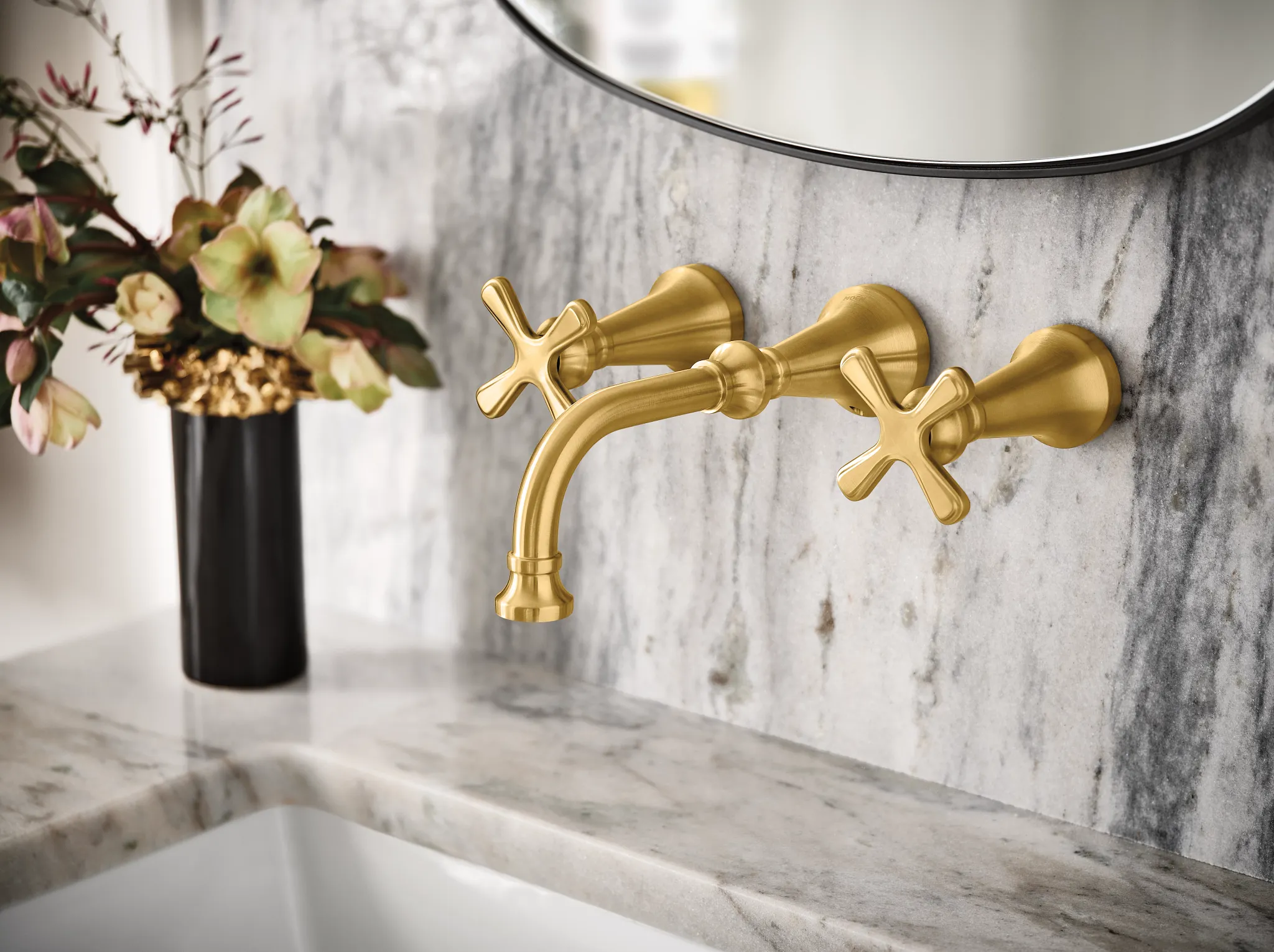 Colinet Chrome two-handle wall mount bathroom faucet