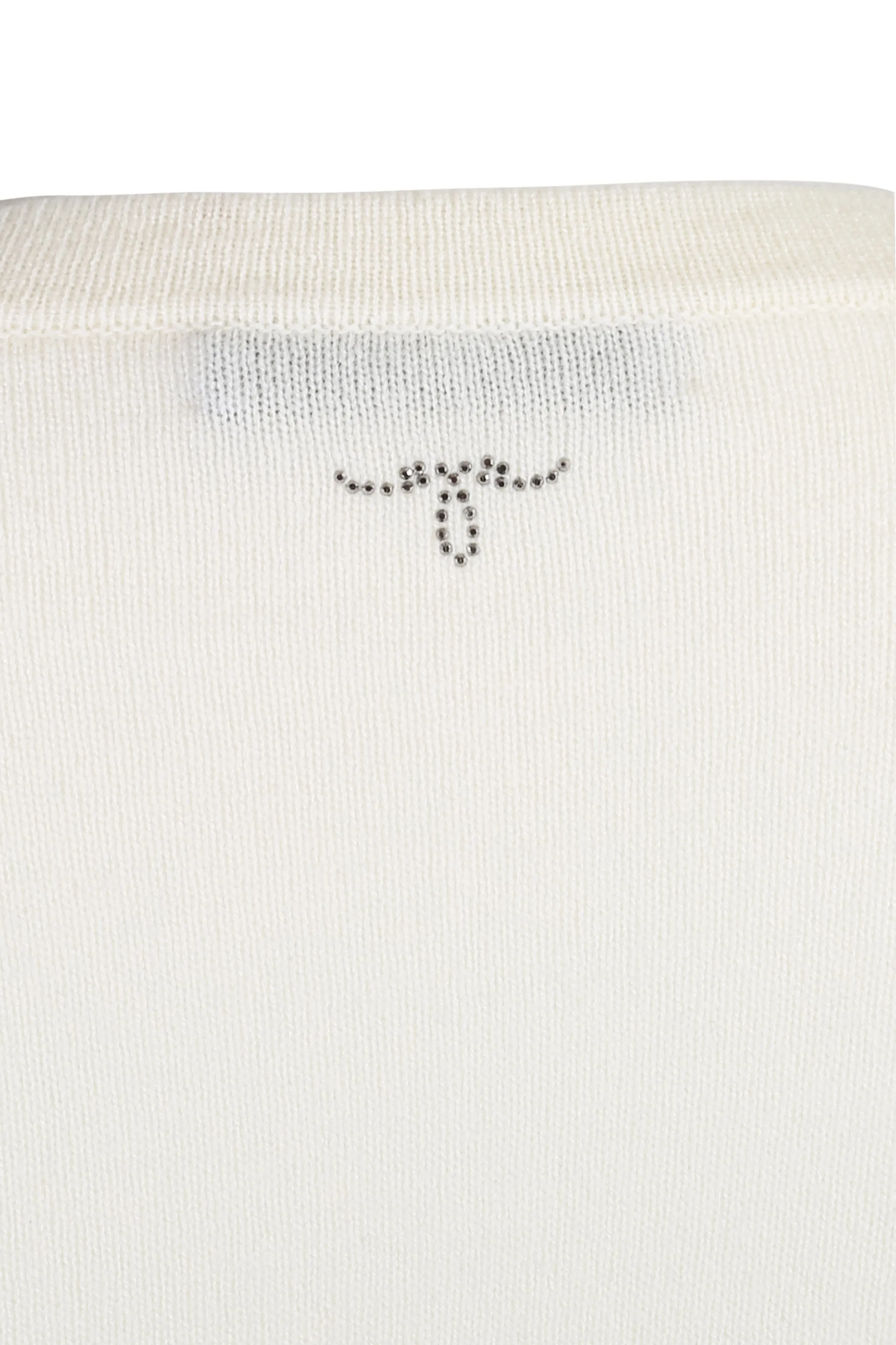 Ecru Cashmere Wool Merril Round Neck Stone Ornament Detailed Short Sleeve Knitwear