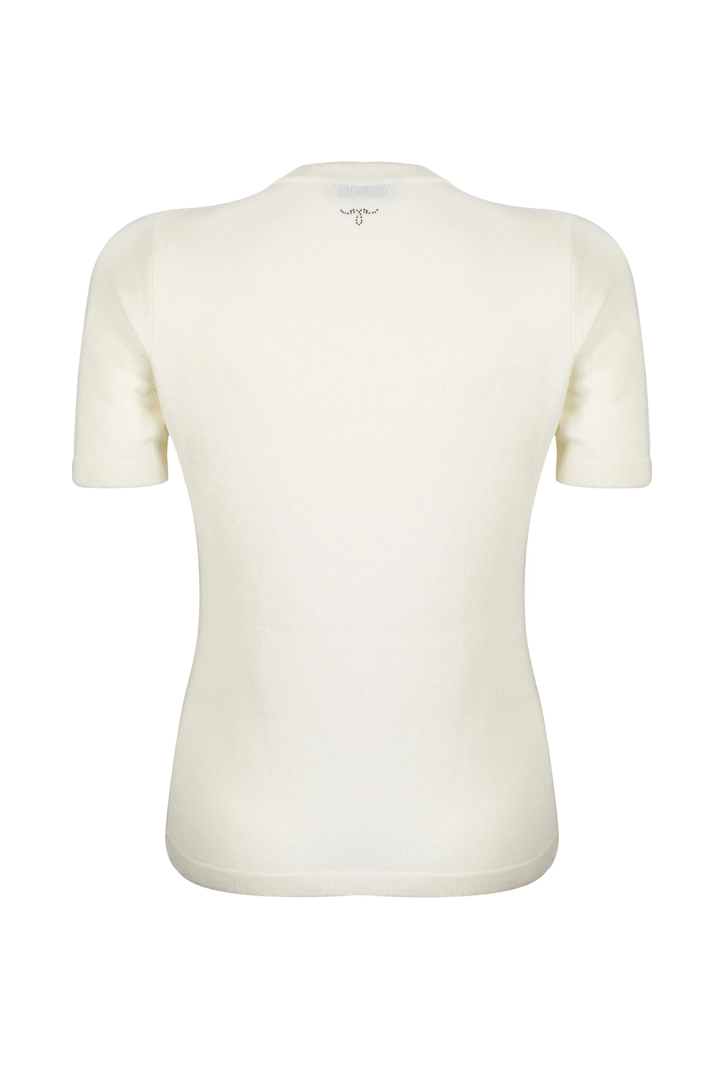 Ecru Cashmere Wool Merril Round Neck Stone Ornament Detailed Short Sleeve Knitwear