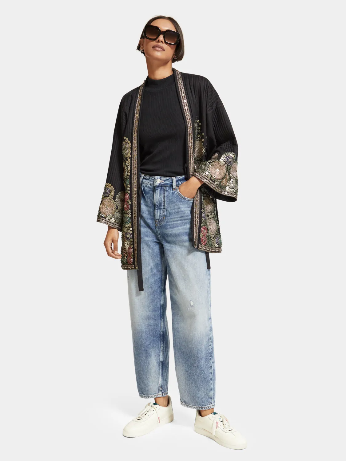 Embroidered kimono jacket