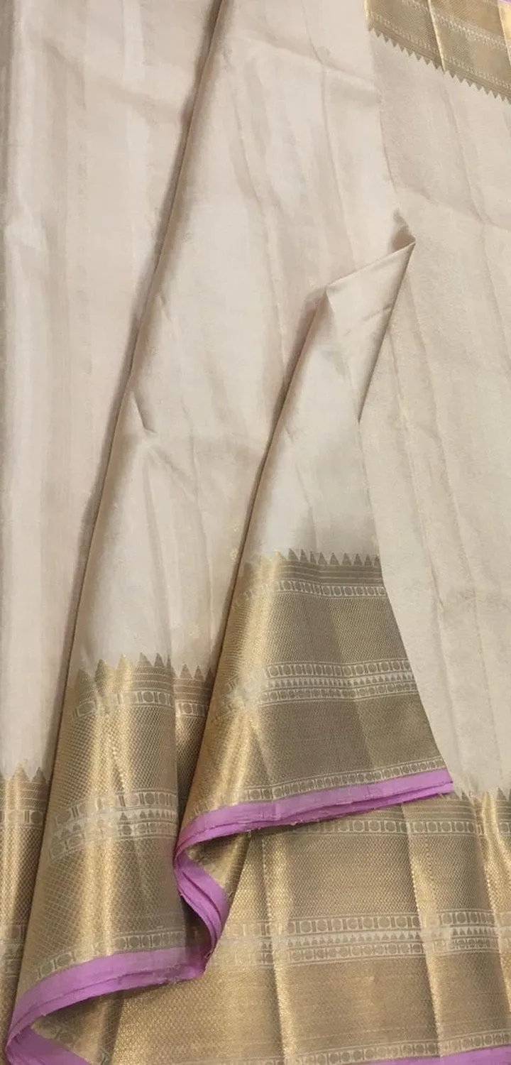 Exquisite Off White Kanjeevaram Pure Silk Saree