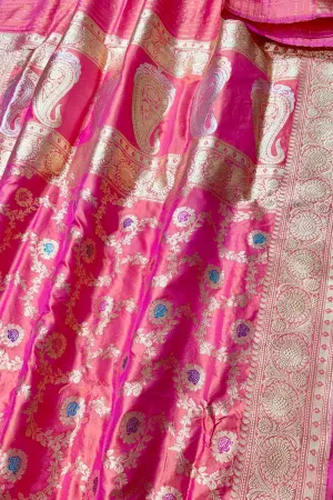 Exquisite Pink Banarasi Katan Silk Meenakari Saree