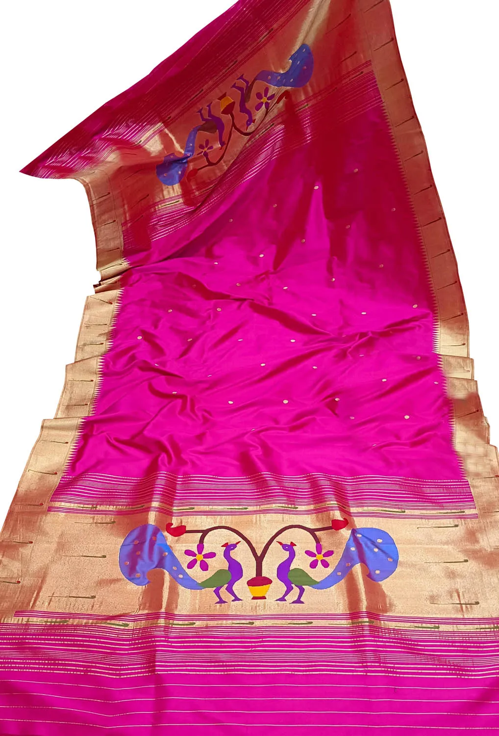Exquisite Pink Handloom Paithani Pure Silk Peacock Design Dupatta: Timeless Elegance