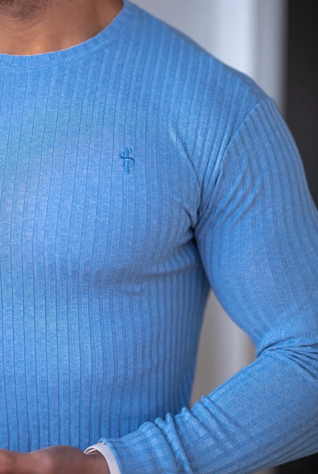 Father Sons Classic Baby Blue Ribbed Knit Jumper - FSH594