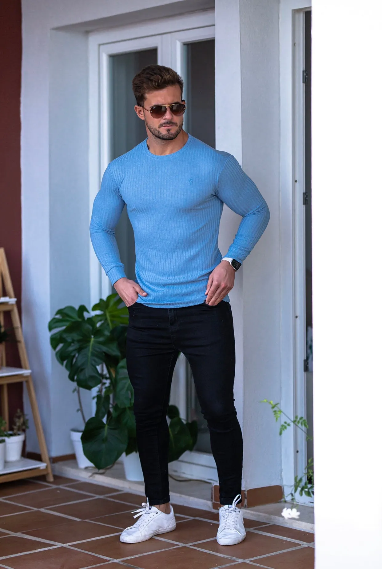 Father Sons Classic Baby Blue Ribbed Knit Jumper - FSH594