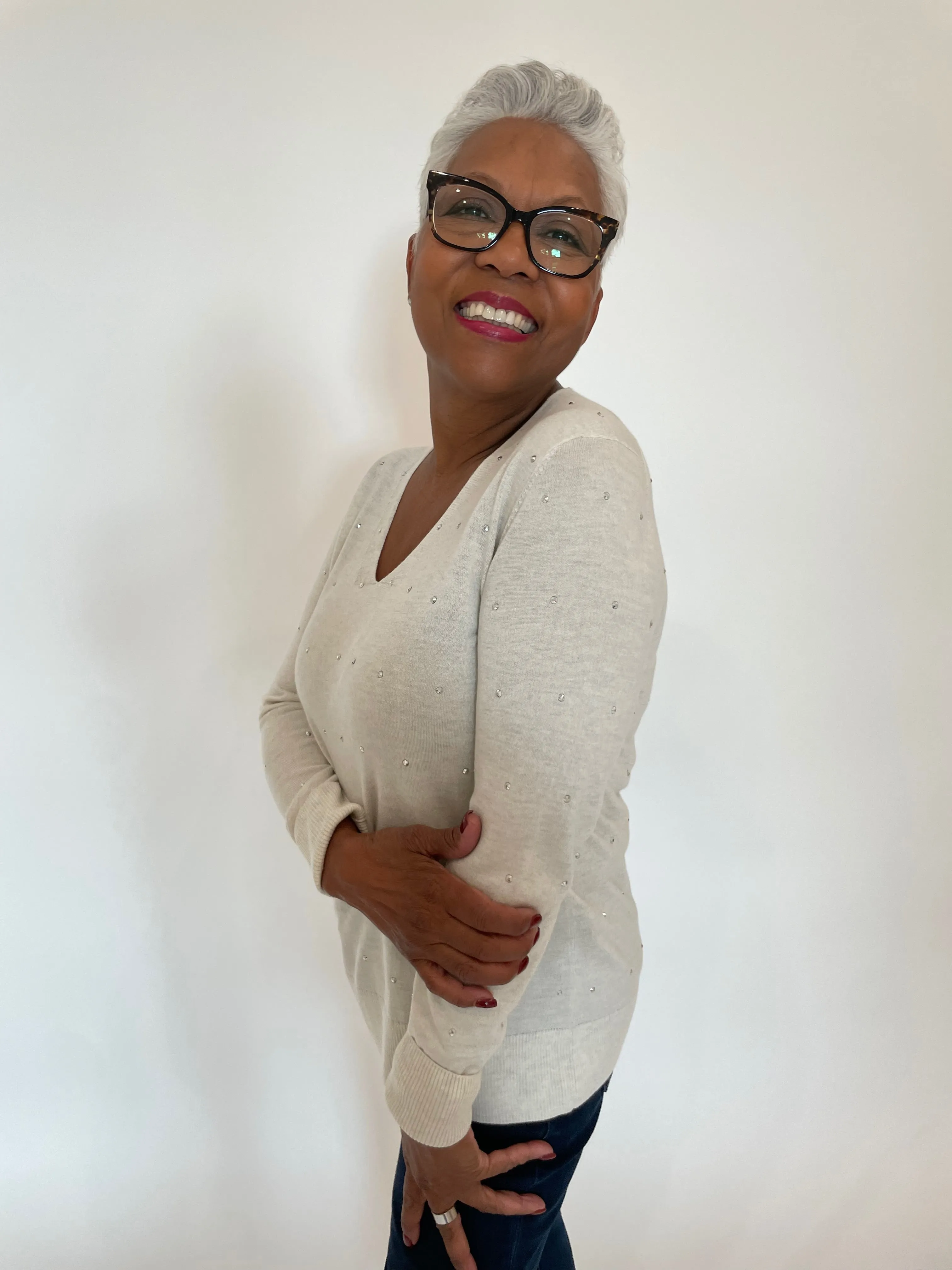 Fine Gauge Crystal Vee Sweater - Whisper