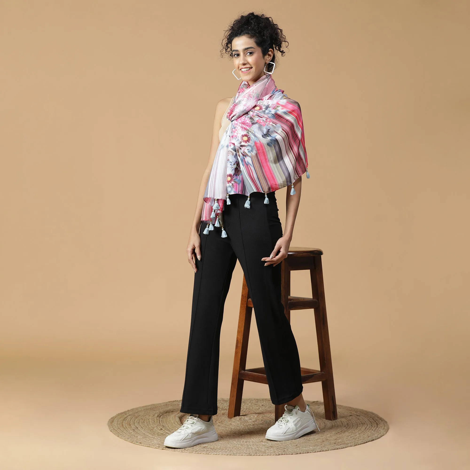 Floral Printed Design Silk Stole
