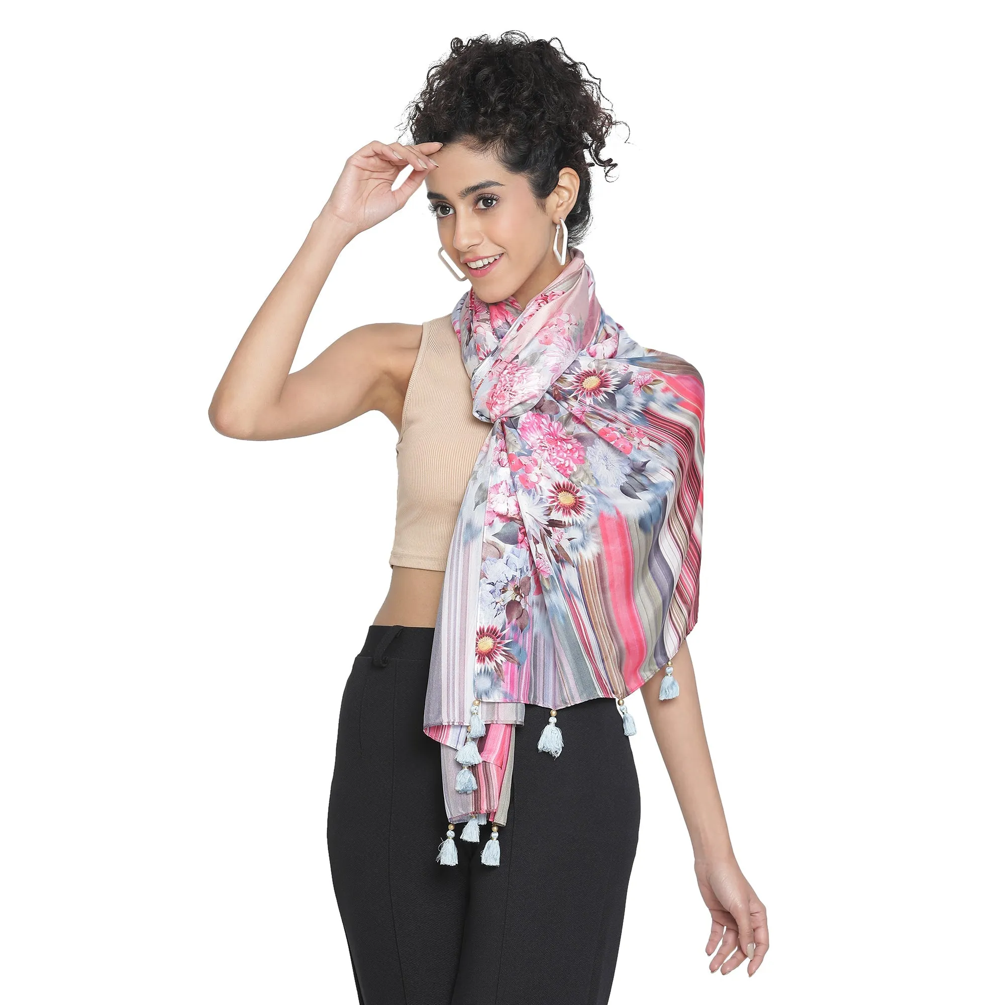 Floral Printed Design Silk Stole