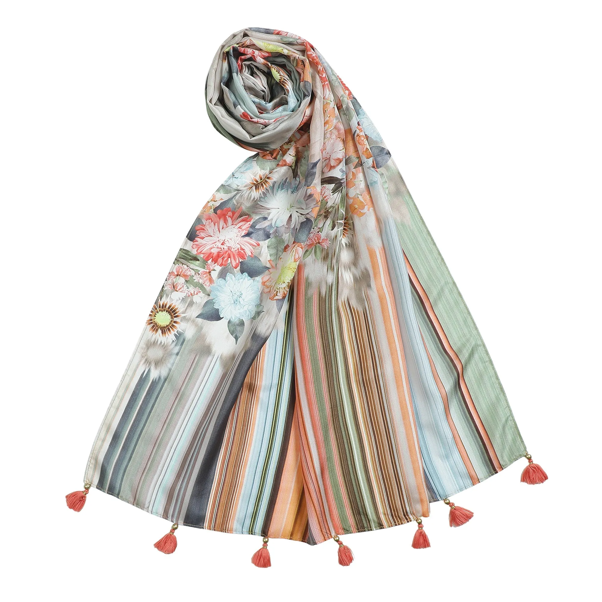 Floral Printed Design Silk Stole