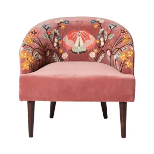 Freya Embroidered Occasional Chair Pink Velvet